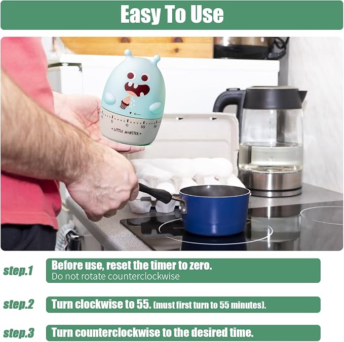 Quirky Creature Mechanical Kitchen Timer, Cute 60-Minute Manual Wind Up - Image 7