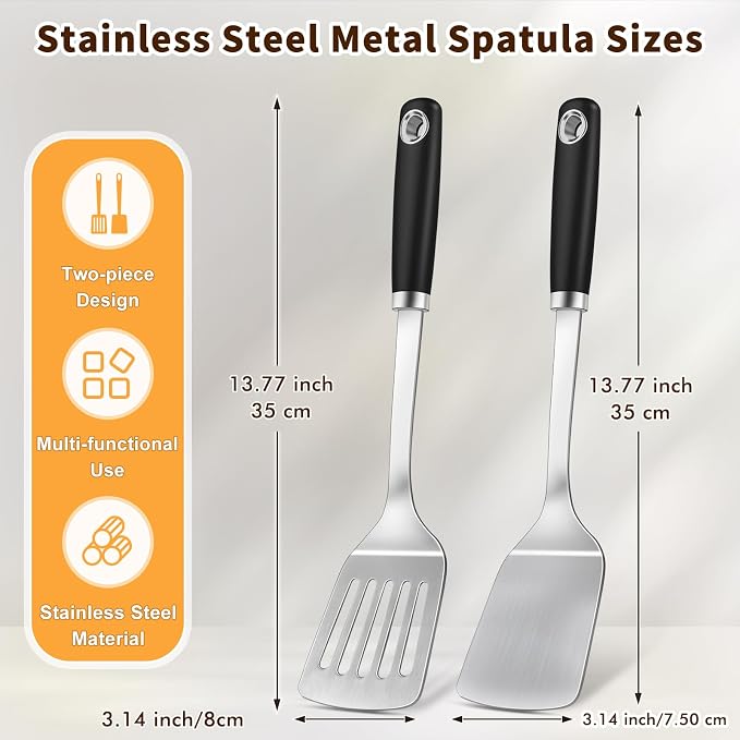 Stainless Steel Spatula, Metal Spatula Solid Turner, Heavy Duty Sturdy Spatulas - Image 6