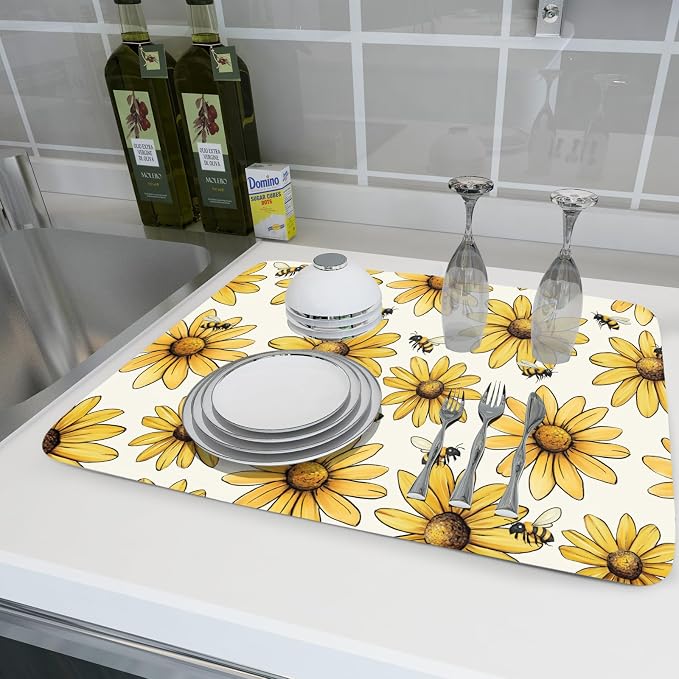 Spring Summer Dish Drying Mat of Kitchen Counter 18×24 Inch Floral Drainer Pad - Image 6