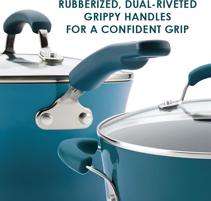 Rachael Ray Brights Nonstick Cookware Pots and Pans Set, 10 Piece, Marine Blue - Image 3