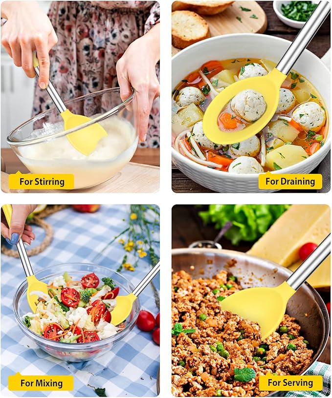 Pack of 2 Large Silicone Cooking Spoons, Non Stick Solid Basting Spoon - Image 3