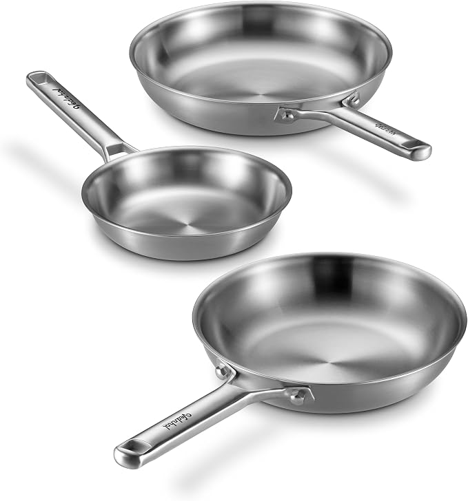 Stainless Steel Frying Pan Set 8+10+12 Inch, Tri-Ply Stainless Steel Skillets by VEDNHOL