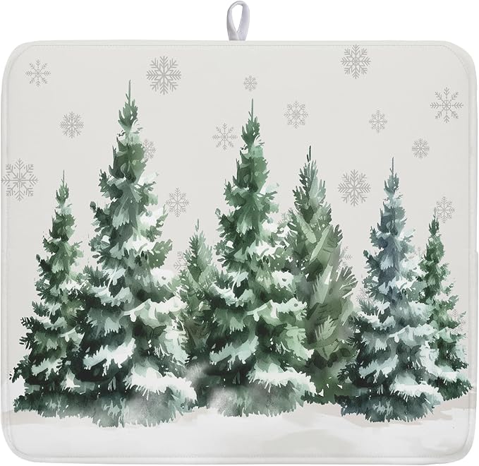 Christmas Dish Drying Mat 16x18 Inch Xmas Forest Tree Absorbent Dish Drainer by Kawani
