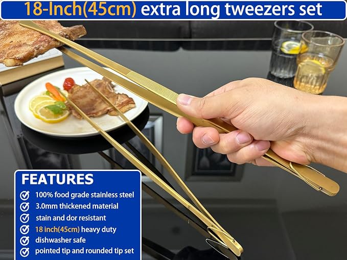 JETKONG 2 Pcs 18 Inch Stainless Steel Grill Tongs Heavy Duty Giant Tweezer Tongs - Image 3