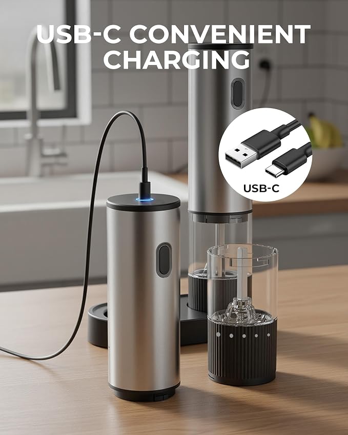 Electric Salt and Pepper Grinder Set, USB Rechargeable Salt and Pepper Shaker - Image 2