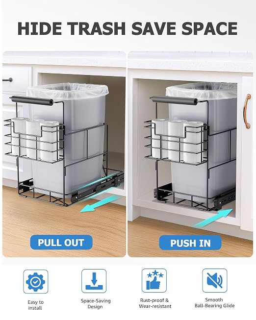 Bulado Pull Out Trash Can Under Cabinet, Under Sink Trash Can Kit - Image 8