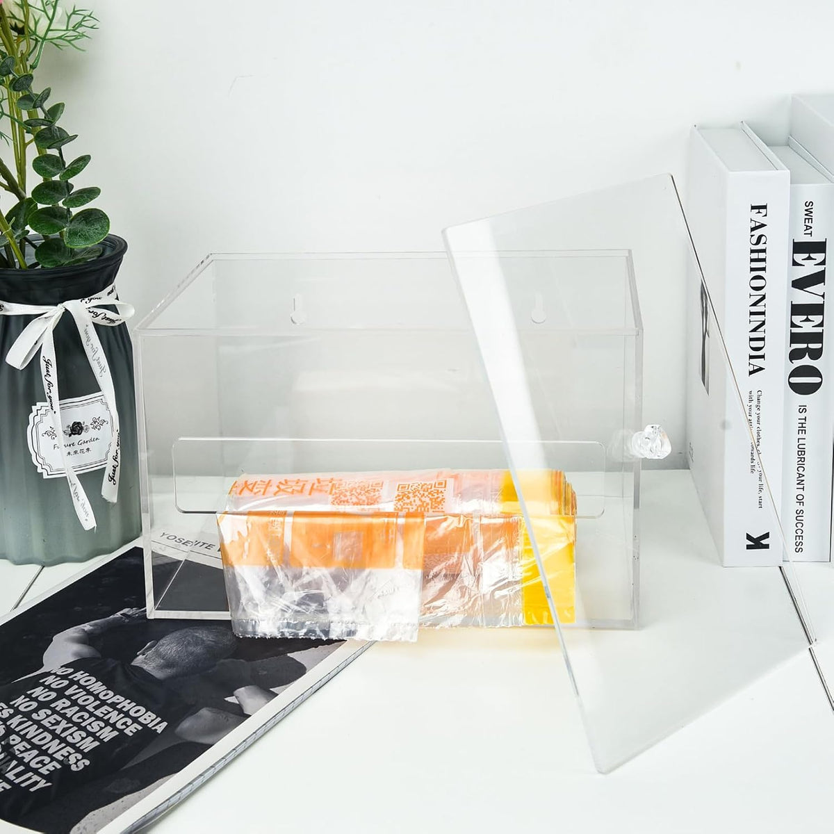 Trash Garbage Bag Holder Dispenser Clear Acrylic Organizer Wall Mount
