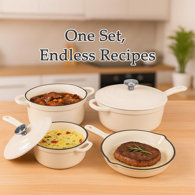QuliMetal Nonstick Enameled Cast Iron Cookware Set, 4-Pcs Pots and Pans - Image 4