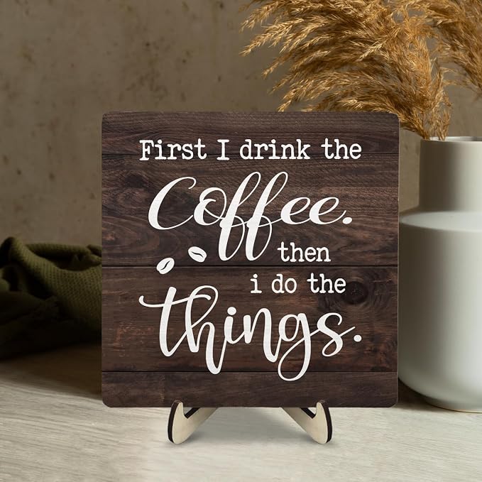 Vintage Coffee Bar Sign Plaque, Rustic Wooden Tabletop Plaque - Image 8