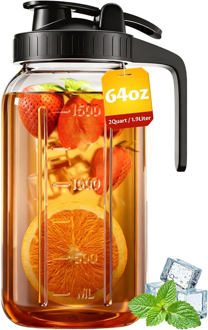 64 oz Mason Jar Pitcher – Airtight & Leakproof Glass Pitcher by VA1KENE
