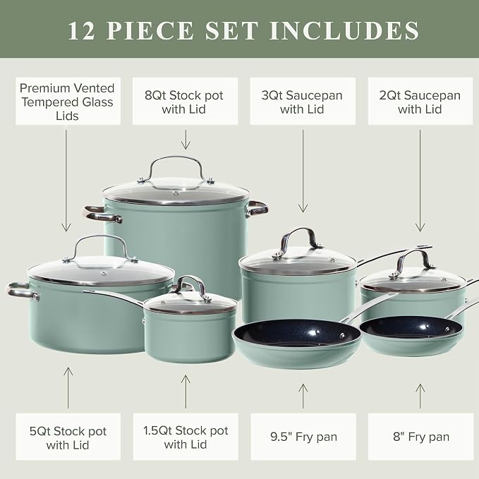 Nuwave Healthy Duralon Blue Ceramic Nonstick Cookware Set, Diamond Infused - Image 7