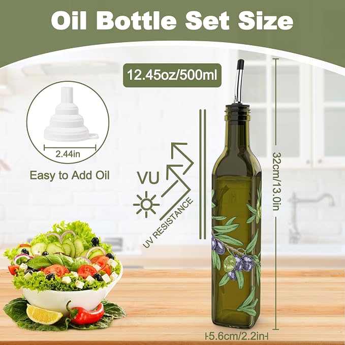 COOLMI Oil and Vinegar Dispenser Set - 17oz/500ML Premium Glass Olive Oil - Image 8