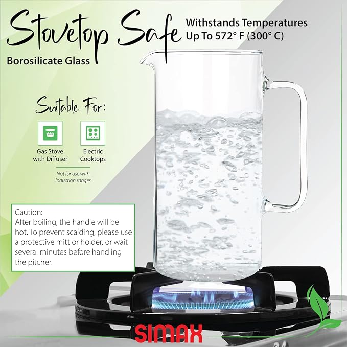 Simax Glass Pitcher, 64 Ounce Borosilicate Glass, Made in Europe Hot and Cold - Image 3