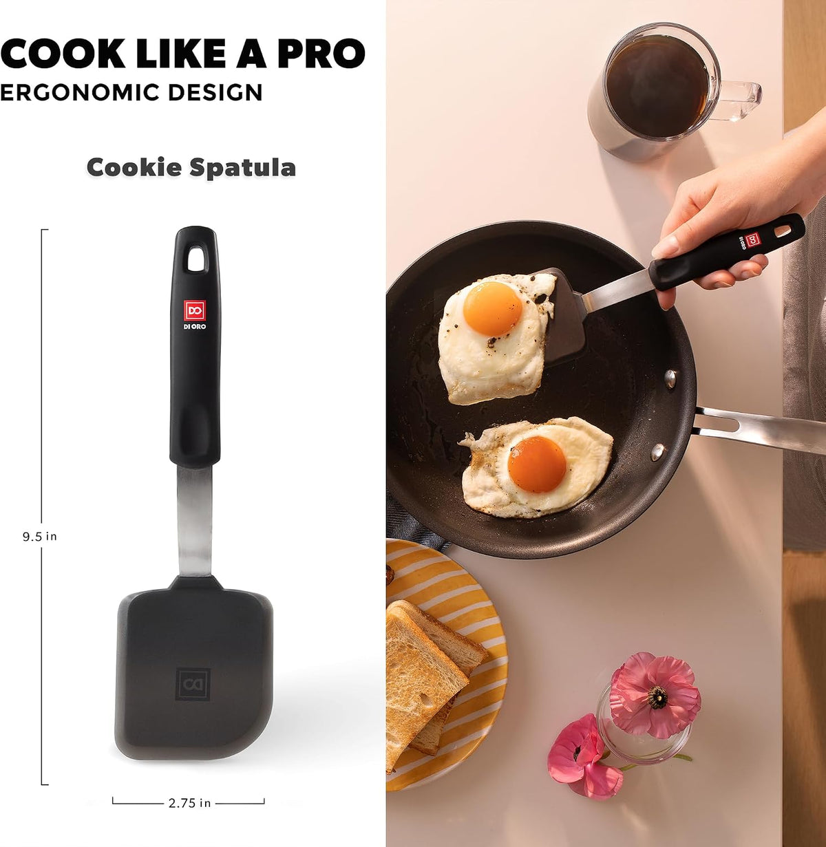 DI ORO Mini Silicone Spatula - Egg & Cookie Turner, 600F Heat