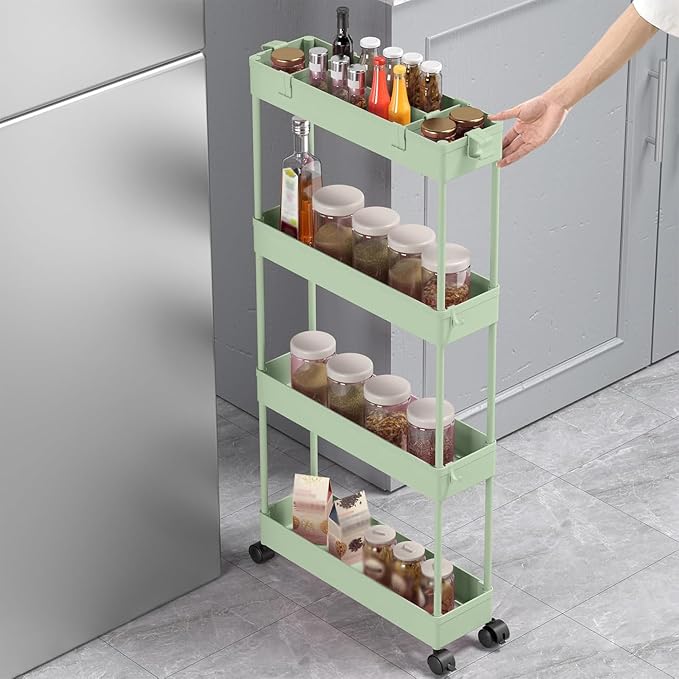 SPACELEAD 2-piece Set Slim Storage Cart 3 Tier, Bathroom Organizer Rolling - Image 5