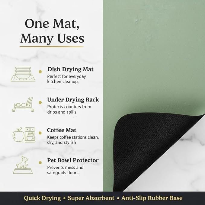 Dish Drying Mat Super Absorbent – 16" x 18" Coffee Mat - Image 4