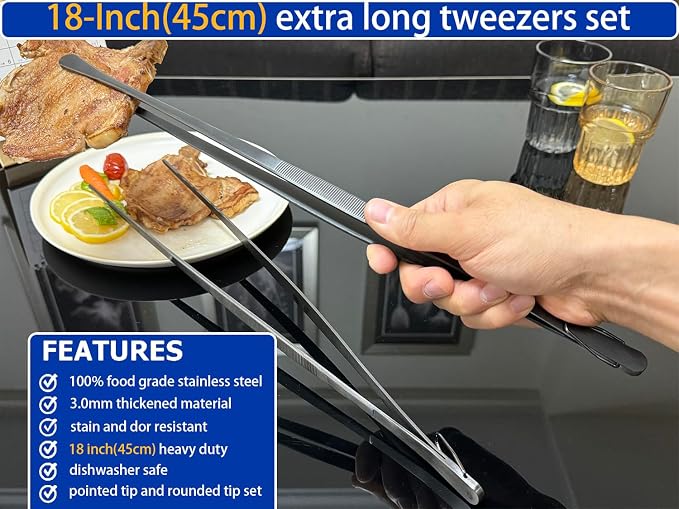 JETKONG 2 Pcs 18 Inch Stainless Steel Grill Tongs Heavy Duty Giant Tweezer Tongs - Image 3
