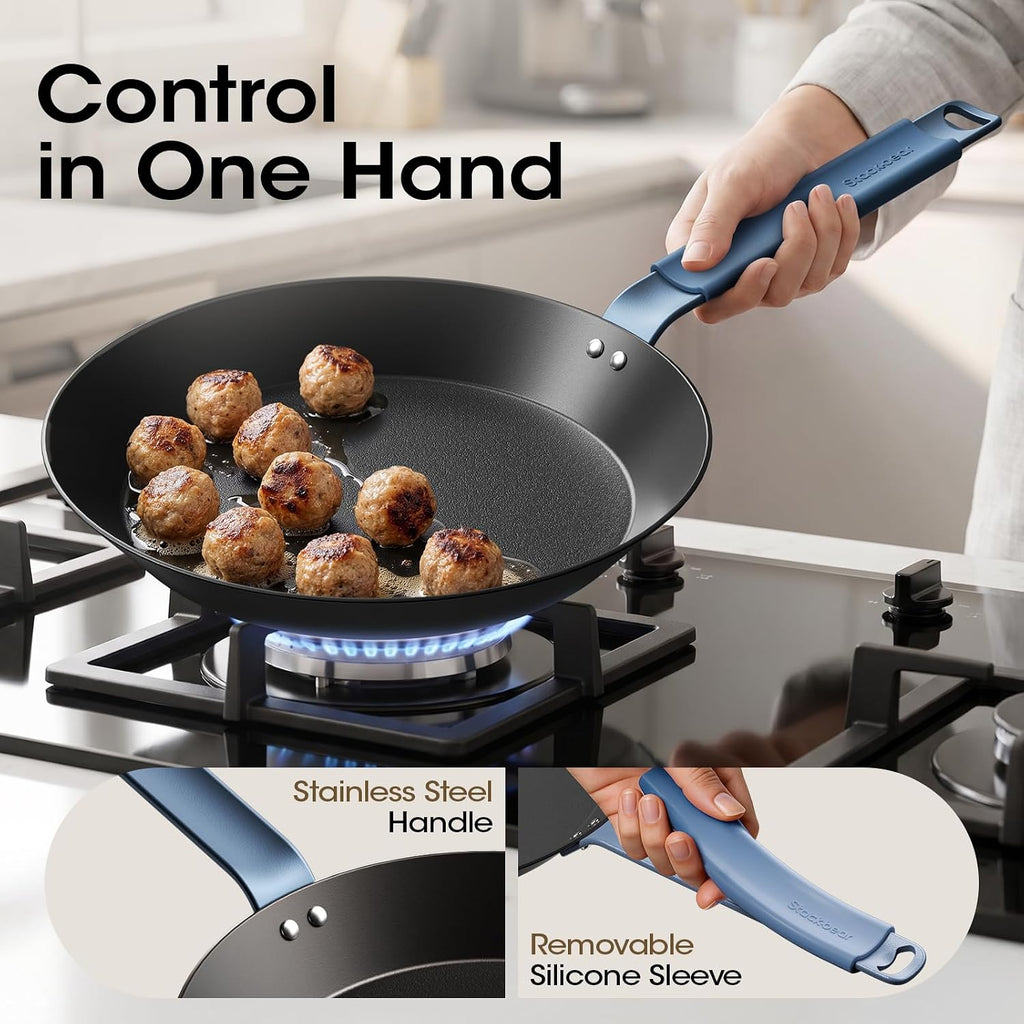 Carbon Steel Pan Set, 8, 10, 12 Inch Nitrided Snowflake Skillets
