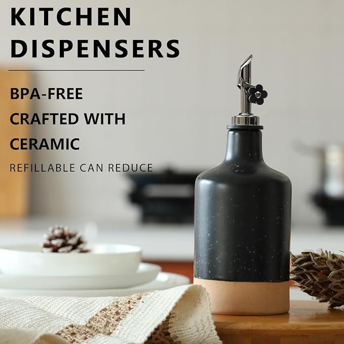 HOMCDALY Ceramic Olive Oil Dispenser Bottle, 16oz Oil Dispenser Bottle - Image 2
