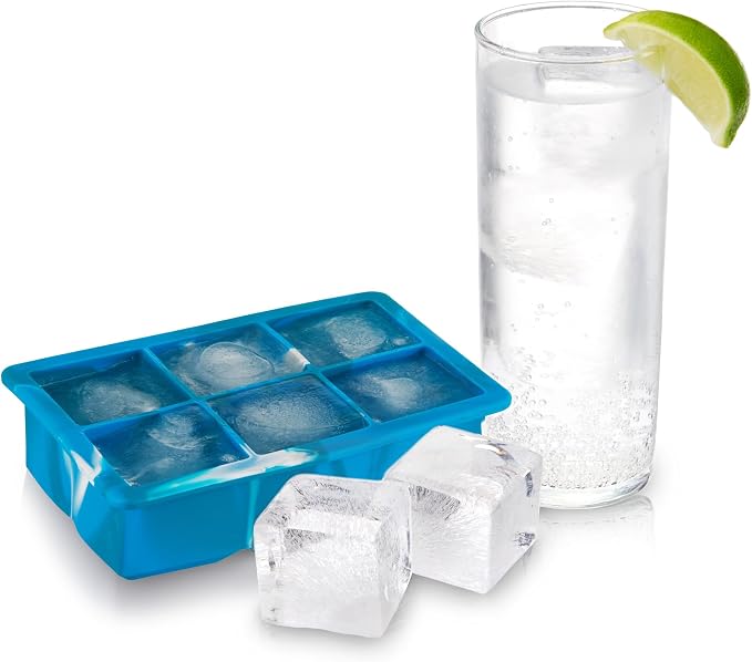 Host Ice Cube Tray with Lid, Makes 6 Large 2" Cubes, Durable Silicone Trays - Image 8