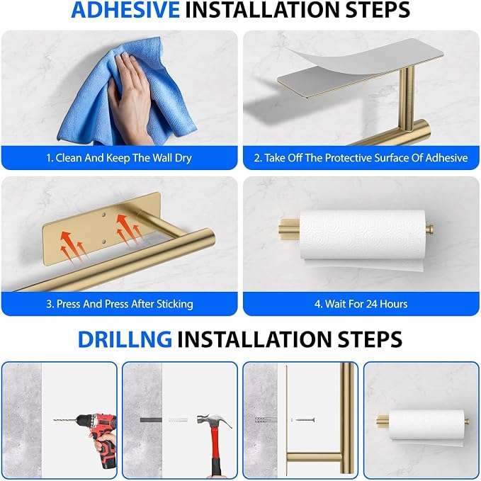 Paper Towel Holder Under Cabinet, Self-Adhesive, No Drilling, Stainless Steel - Image 6