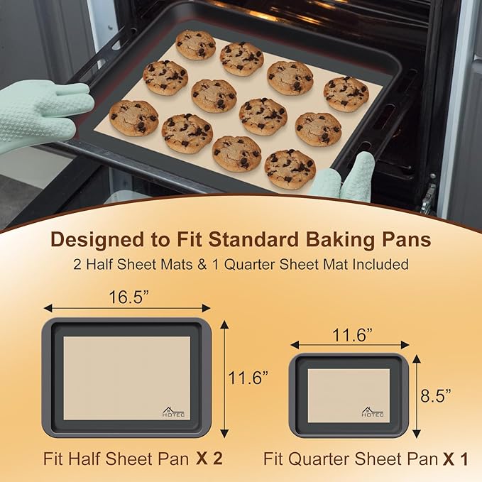 HOTEC Silicone Baking Mats 3 Pack – Non-Stick Reusable Silicone Baking Sheets - Image 2