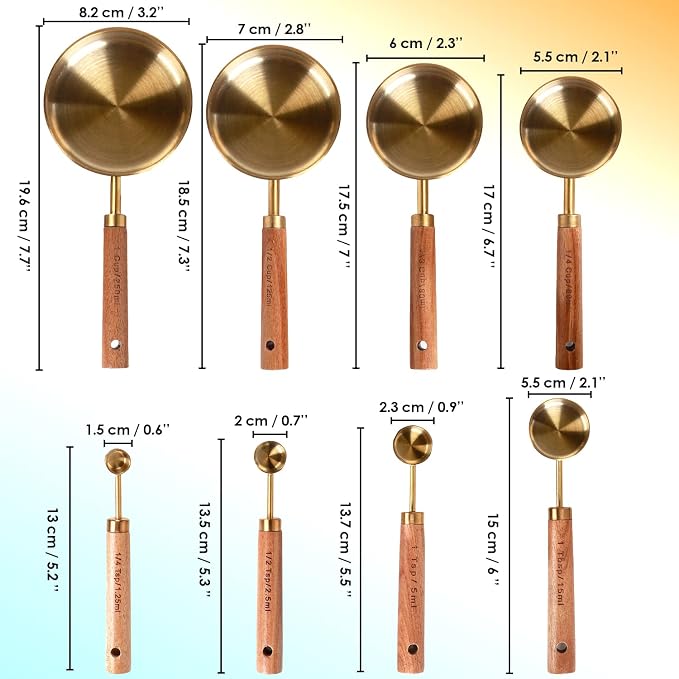 Collection 8 Piece Gold Measuring Cups Set and Measuring Spoons - Image 3