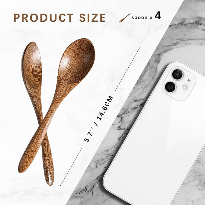 4 PCS Small Wooden Spoons, 5.8 Inch Honey Spoons - Image 2