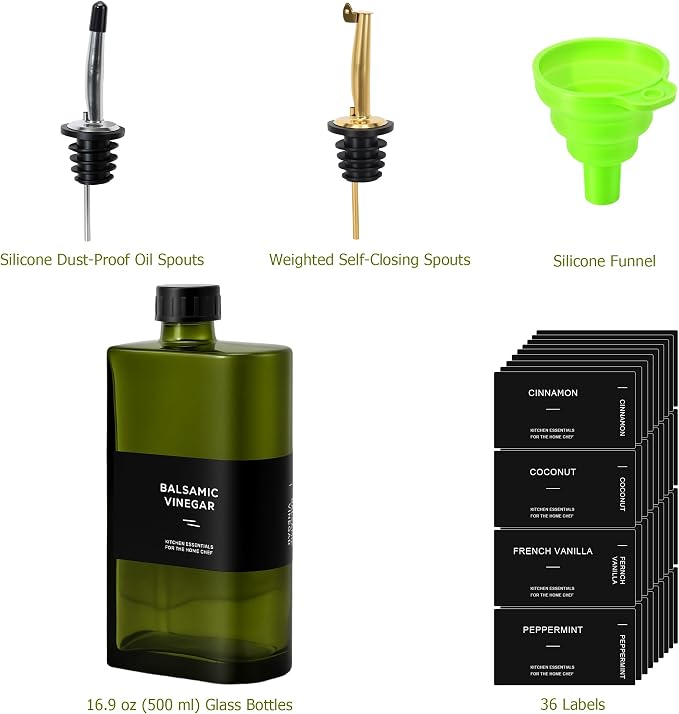 R DRURLCD Green Glass Olive Oil Dispenser, 16.9oz/500ml Curved Cooking Oil and - Image 6
