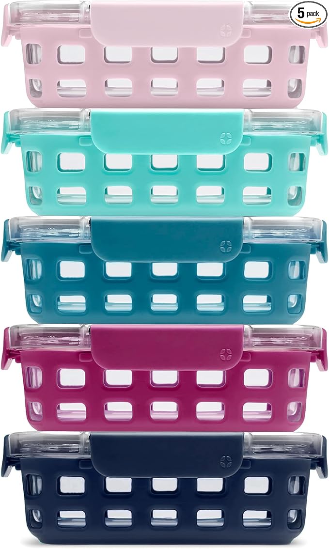 Ello Duraglass 3.4 Cup Meal Prep Sets 10Pc, 5 Pack Set- Glass Food Storage by Ello
