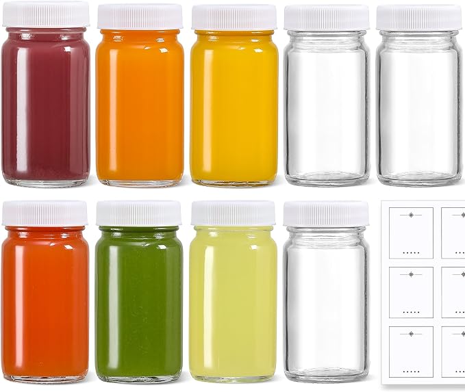 9 Pack 2 oz Glass Shot Bottles w/ White Lids & 9 Labels - Image 7