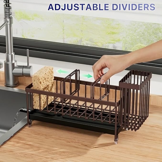 Cisily Brown Sponge Holder for Kitchen Sink, Sink Caddy Organizer - Image 4