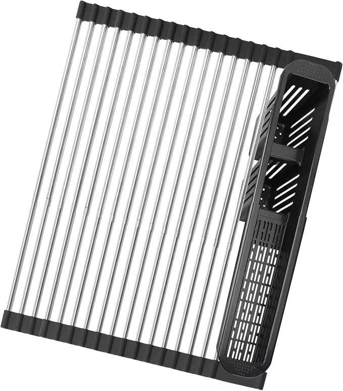 Roll Up Dish Drying Rack, Expandable Over The Sink Dish Drainer, Stainless - Image 6