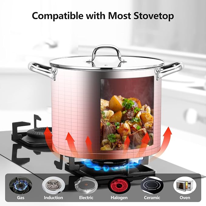 Homikit Large Stock Pot 14 Quart, Stainless Steel Chicken Soup Pot - Image 5