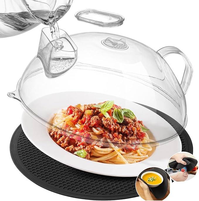Microwave Splatter Cover for Food, Integrated Handle, Splatter Guard, 10” Plate by MAGJIUKE