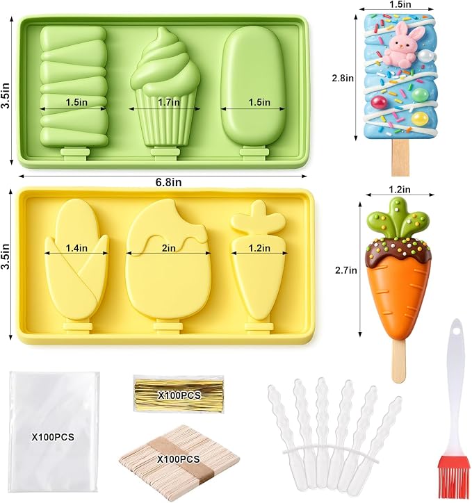 Juome Cake Pop Mold Kit, 2 Pack 6 Cavities Cakesicle Molds Silicone - Image 2