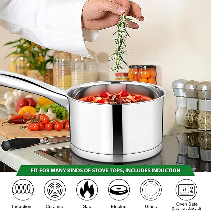 TeamFar 2 qt Saucepan with Lid, Stainless Steel Small Sauce Milk Pan with - Image 7