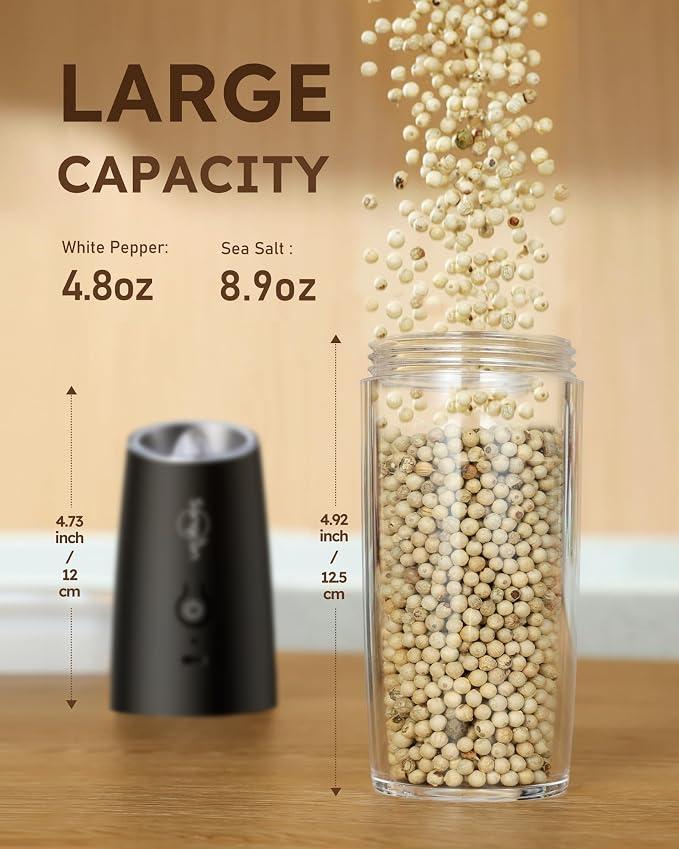 Sangcon Gravity Electric Salt and Pepper Grinder Set Shakers - Image 6
