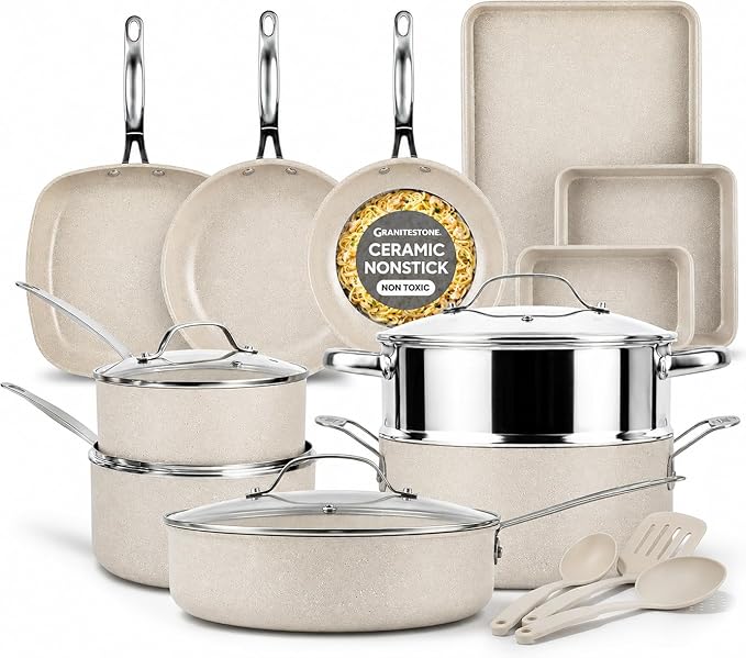 Granitestone Ceraluxe 20 Pc Ceramic Cookware Set Nonstick, Complete Pots and by Granitestone+