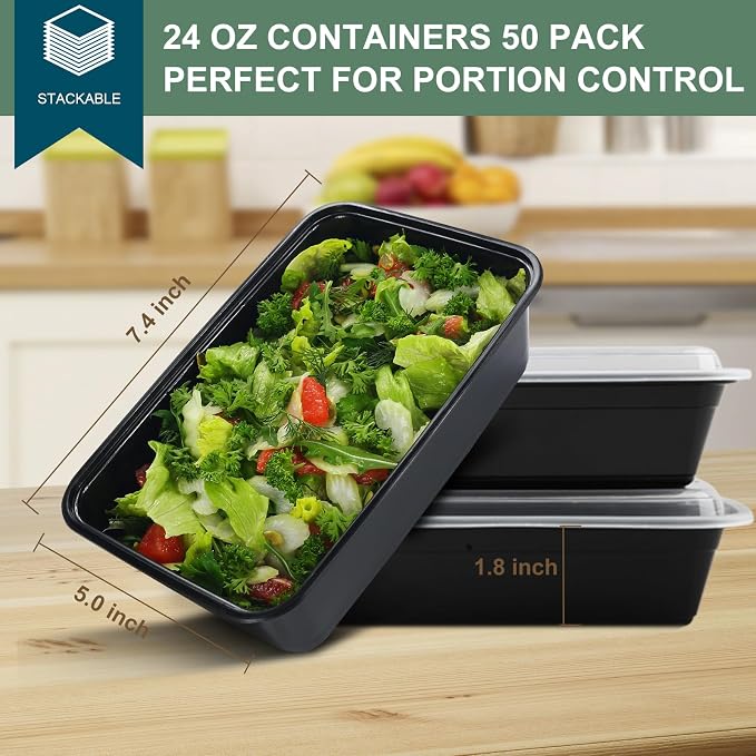 vivigu 50 Pack Meal Prep Containers 24 oz, Leakproof Plastic Food Storage - Image 3