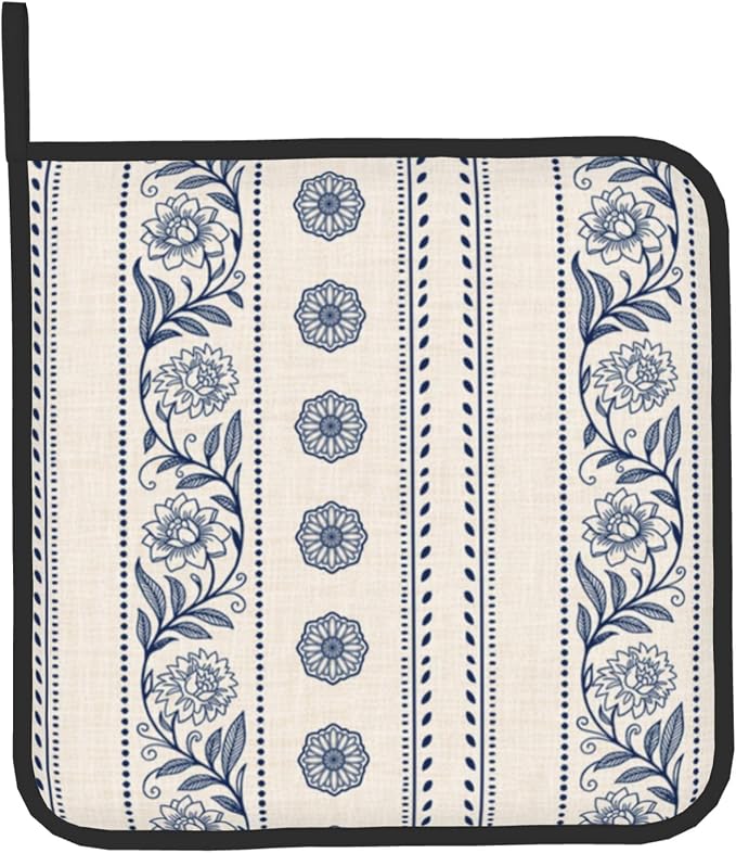 Boho Oven Mitts Set – Vintage Floral Pot Holders Kitchen Gloves - Image 9