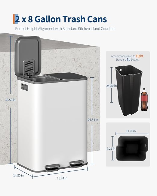 Garvee Trash Can, 2 x 8 gal Garbage Can - Image 3