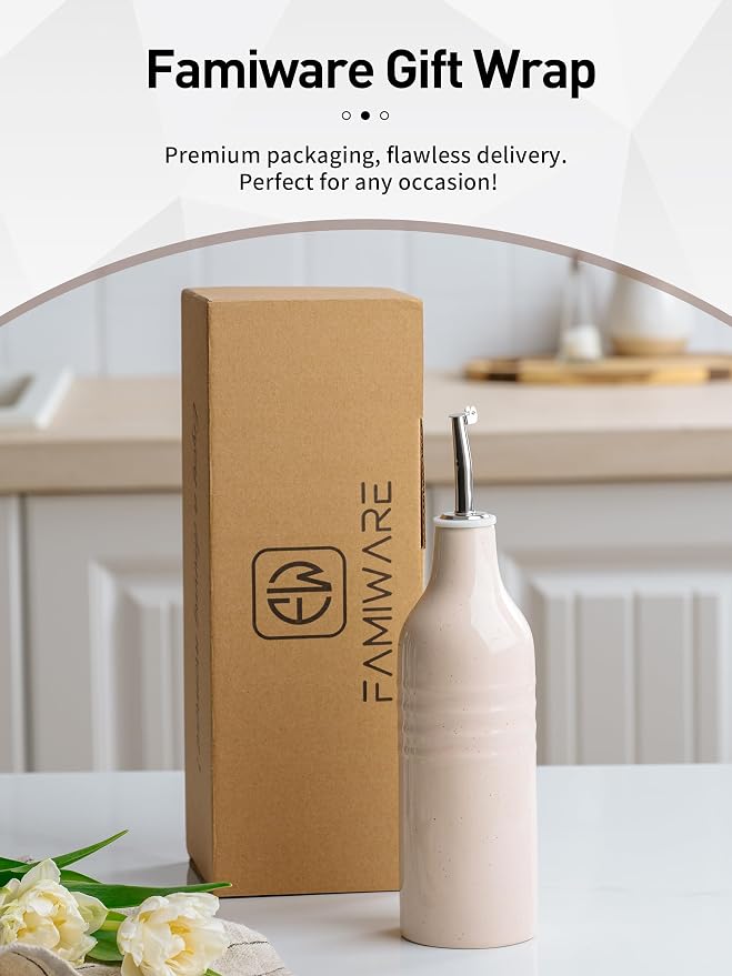 famiware Jupiter 16oz Ceramic Olive Oil Dispenser Bottle, Olive Oil and Vinegar - Image 6