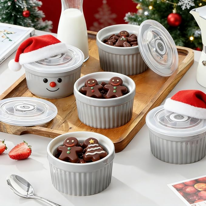 vancasso 6 oz Ramekins with Lid, Porcelain Creme Brulee Souffle Dishes - Image 5