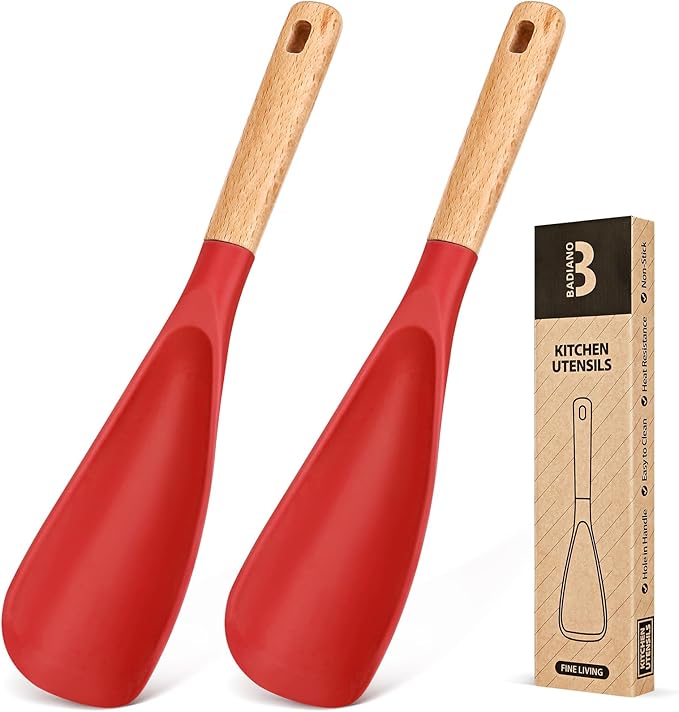 Cooking Spoon for Nonstick Cookwares, Wood Handle Spoon for Mixing, and Scrape by BADIANO