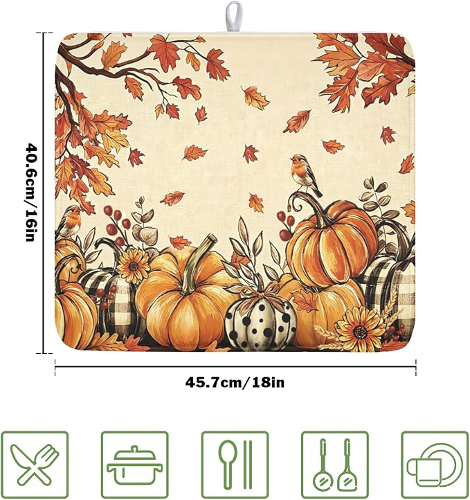 Fall Orange Pumpkin Dish Drying Mat - Image 2