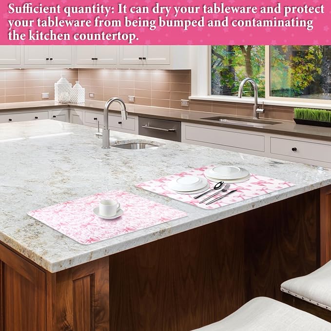 SiliFine 2 Pcs Large Coquette Pink Bow Dish Drying Mat Large - Image 6