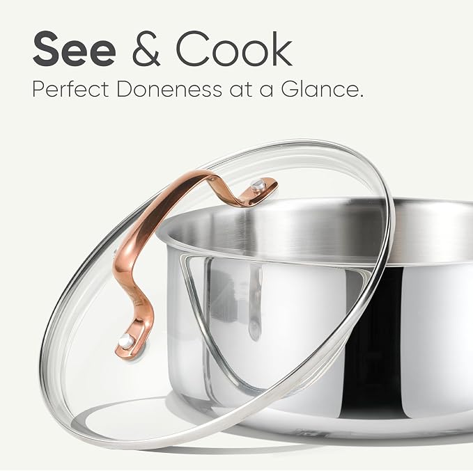 CAROTE 2Qt Stainless Steel Saucepan Set, Non-Toxic 3-Ply Stainless Steel - Image 5