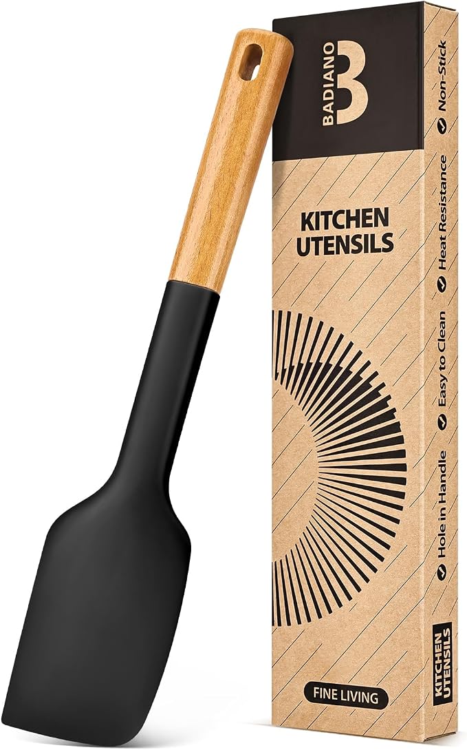 Silicone Heavy-Duty Spatula, Sturdy Bpa-Free Matte Silicone, Wooden Handle by BADIANO