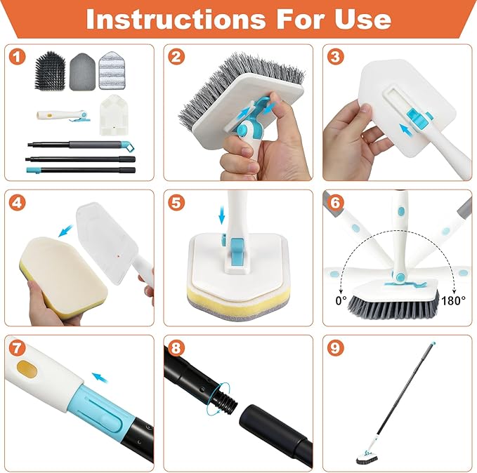 Long Handled Scrub Brush for Shower, 3-in-1 Cleaning Brushes - Image 6